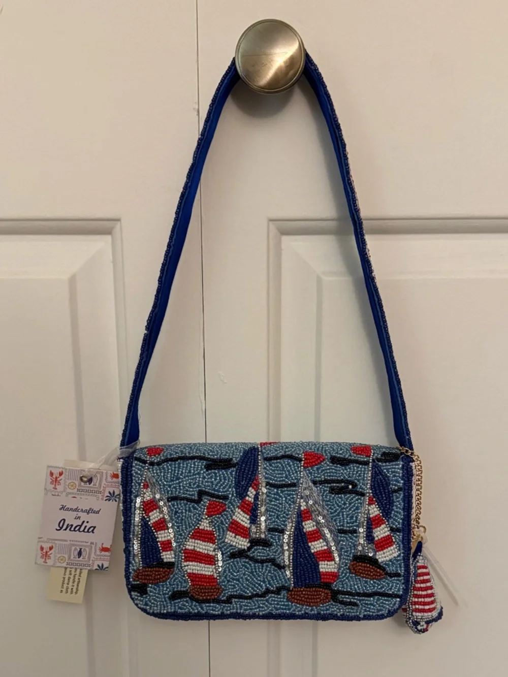 New Release India Beaded Bag Sailboats with Sailboat Bag Charm - Picture 3 of 11